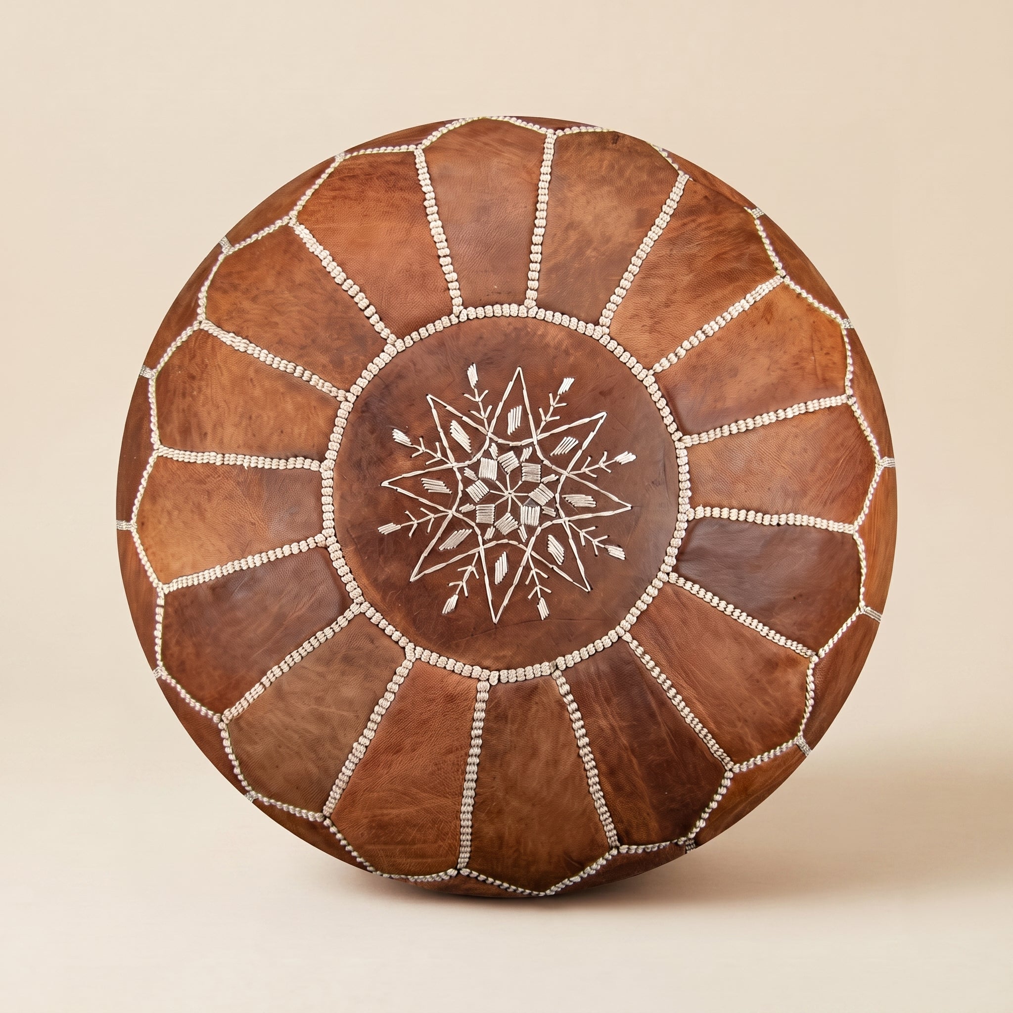 Authentic Moroccan Leather Pouf – Classic Brown
