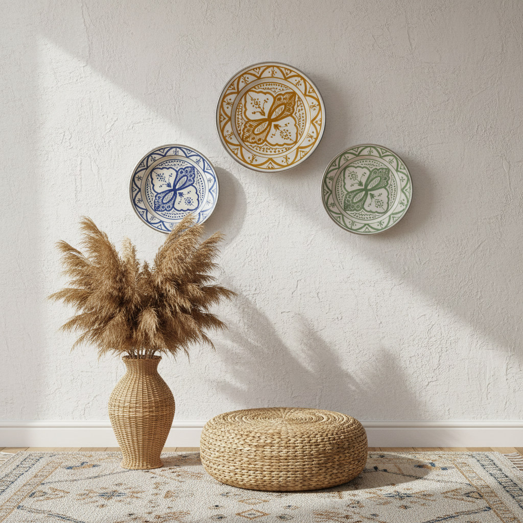 Set of 3 Moroccan ceramic plates as wall art