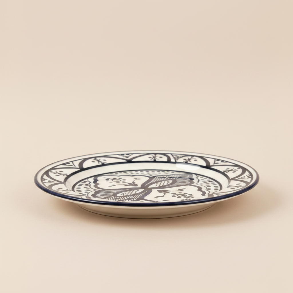 Moroccan ceramic plate cobalt blue zellige pattern side view