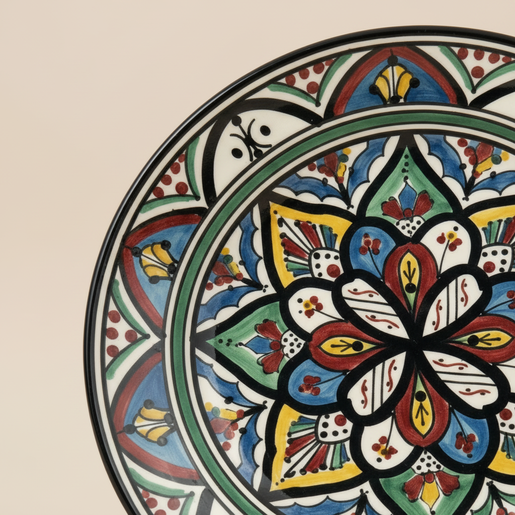 Multicolor Berber Moroccan Ceramic Plate - close-up detail