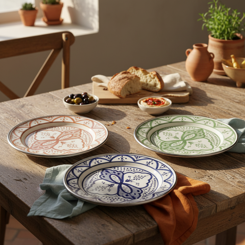 Set of 3 Moroccan ceramic plates Mediterranean table