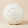 Classic White Moroccan Leather Pouf - top-down view